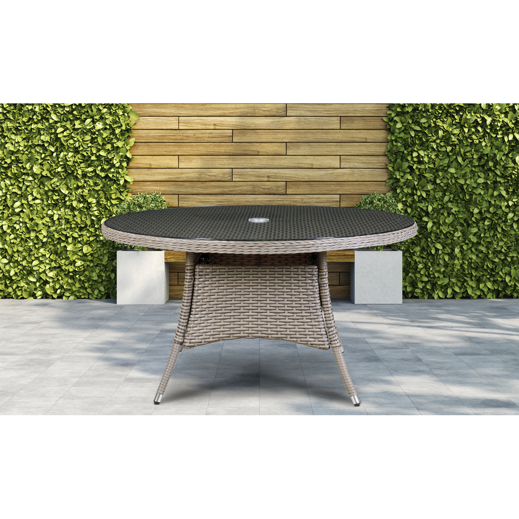 Dellonda Chester Rattan Outdoor Dining Table with Tempered Glass 135cm, Brown (DG67)
