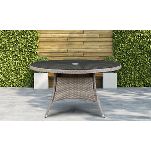 Dellonda Chester Rattan Wicker Round Outdoor Dining Table with Tempered Glass Top