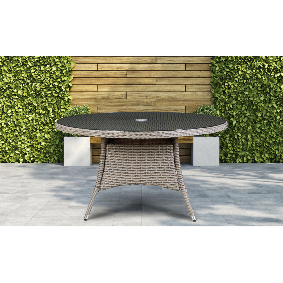 Dellonda Chester Rattan Outdoor Dining Table with Tempered Glass 135cm, Brown (DG67)