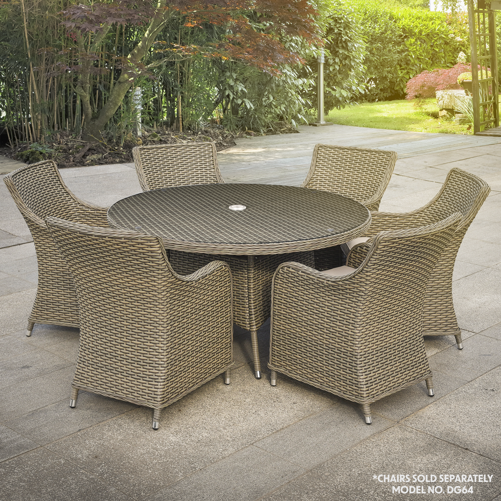 Dellonda Chester Rattan Outdoor Dining Table with Tempered Glass 135cm, Brown (DG67)