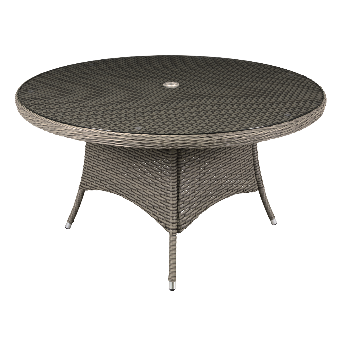 Dellonda Chester Rattan Wicker Round Outdoor Dining Table with Tempered Glass Top