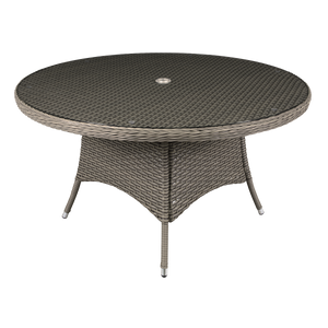 Dellonda Chester Rattan Wicker Round Outdoor Dining Table with Tempered Glass Top