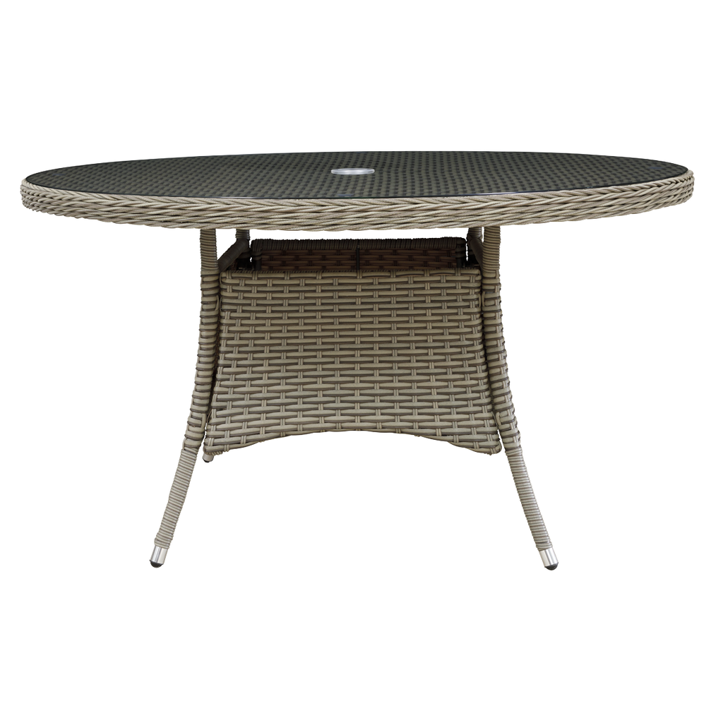 Dellonda Chester Rattan Outdoor Dining Table with Tempered Glass 135cm, Brown (DG67)