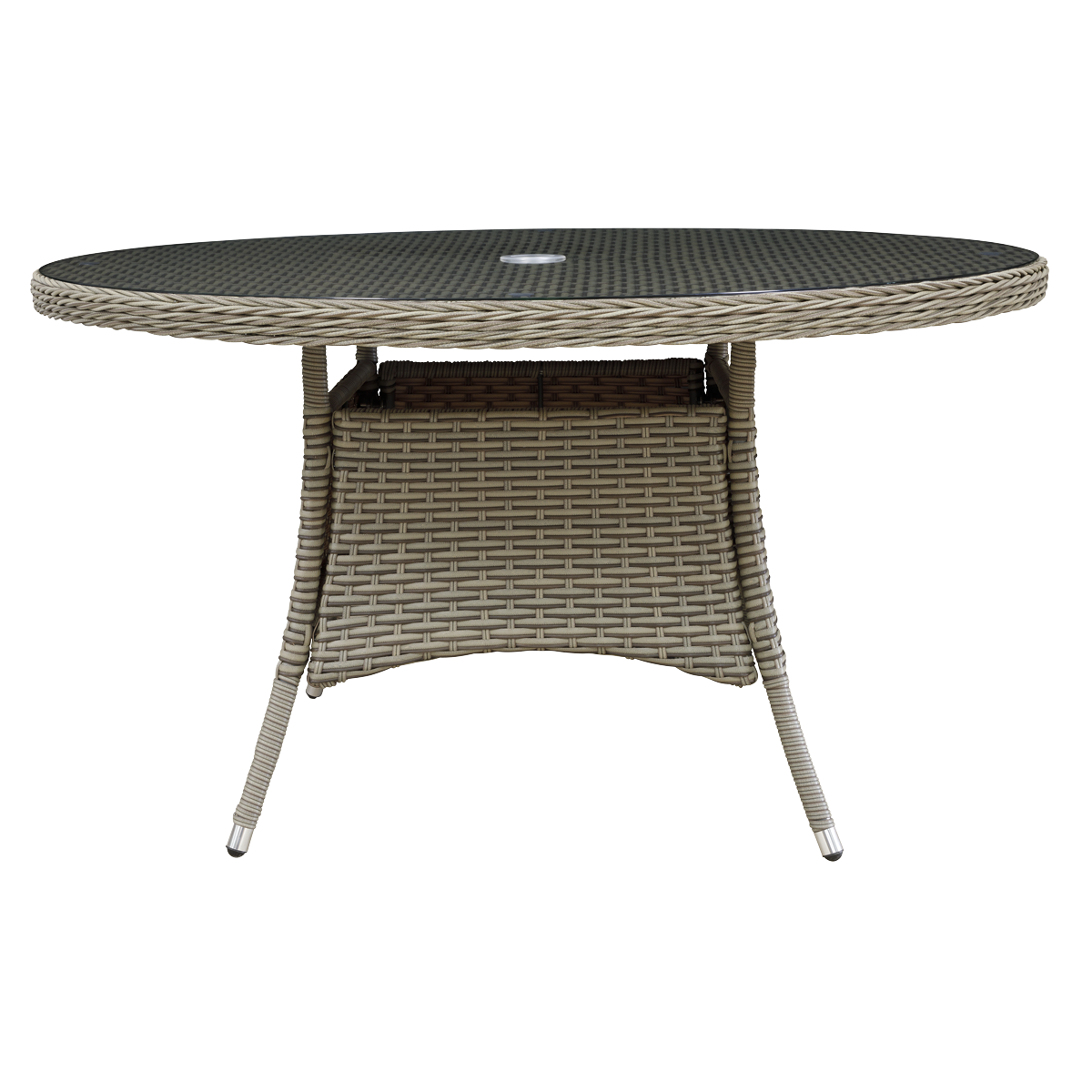 Dellonda Chester Rattan Wicker Round Outdoor Dining Table with Tempered Glass Top