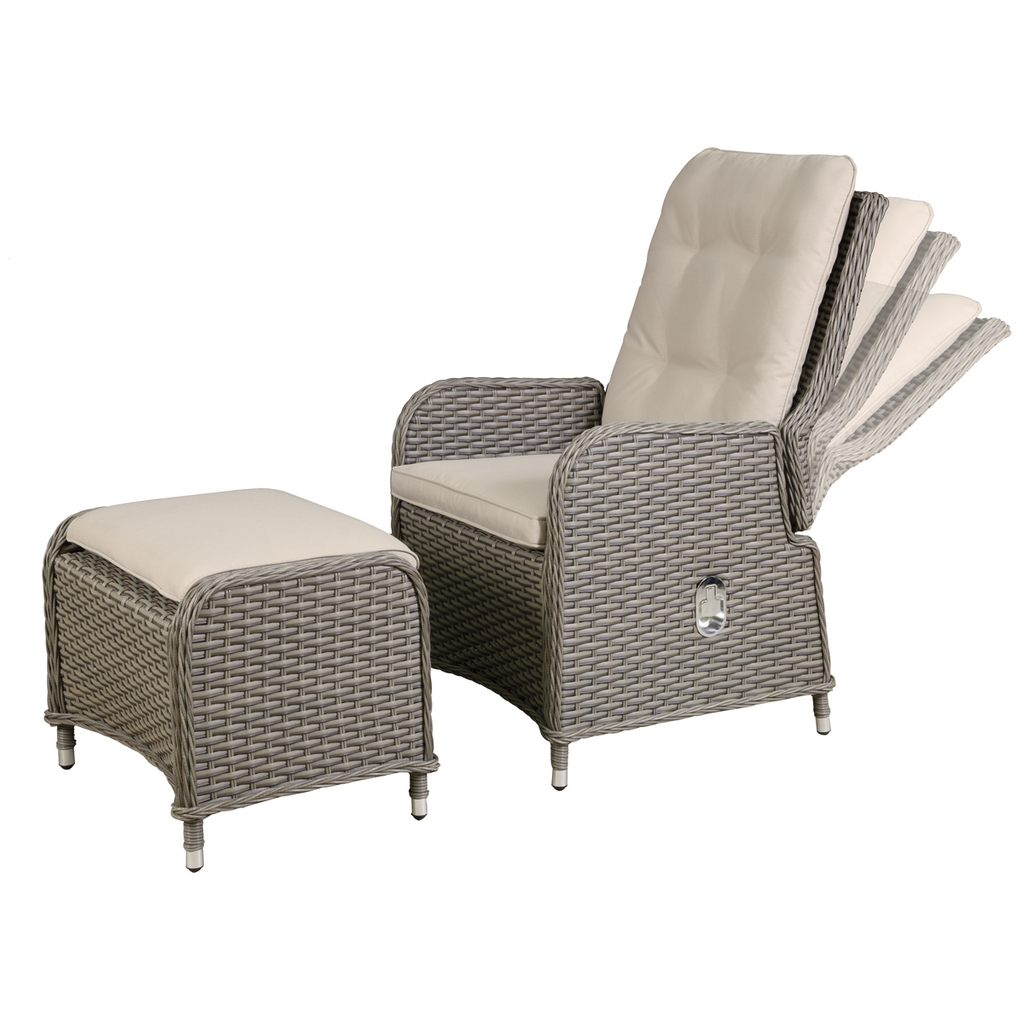 Dellonda Chester Rattan Outdoor Recliner Loungers & Table Set, Brown (DG68)