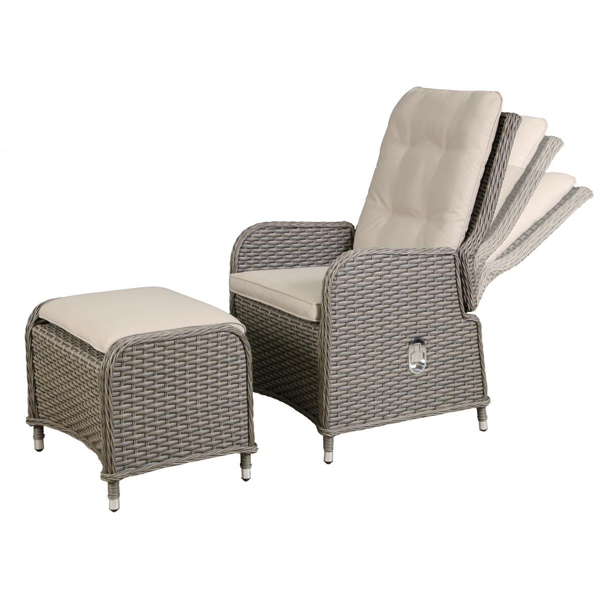 Dellonda Chester Rattan Outdoor Recliner Loungers & Table Set, Brown (DG68)