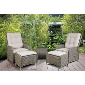 Dellonda Chester Rattan Wicker Outdoor Recliner Loungers & Table Set 5pc