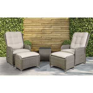 Dellonda Chester Rattan Wicker Outdoor Recliner Loungers & Table Set 5pc