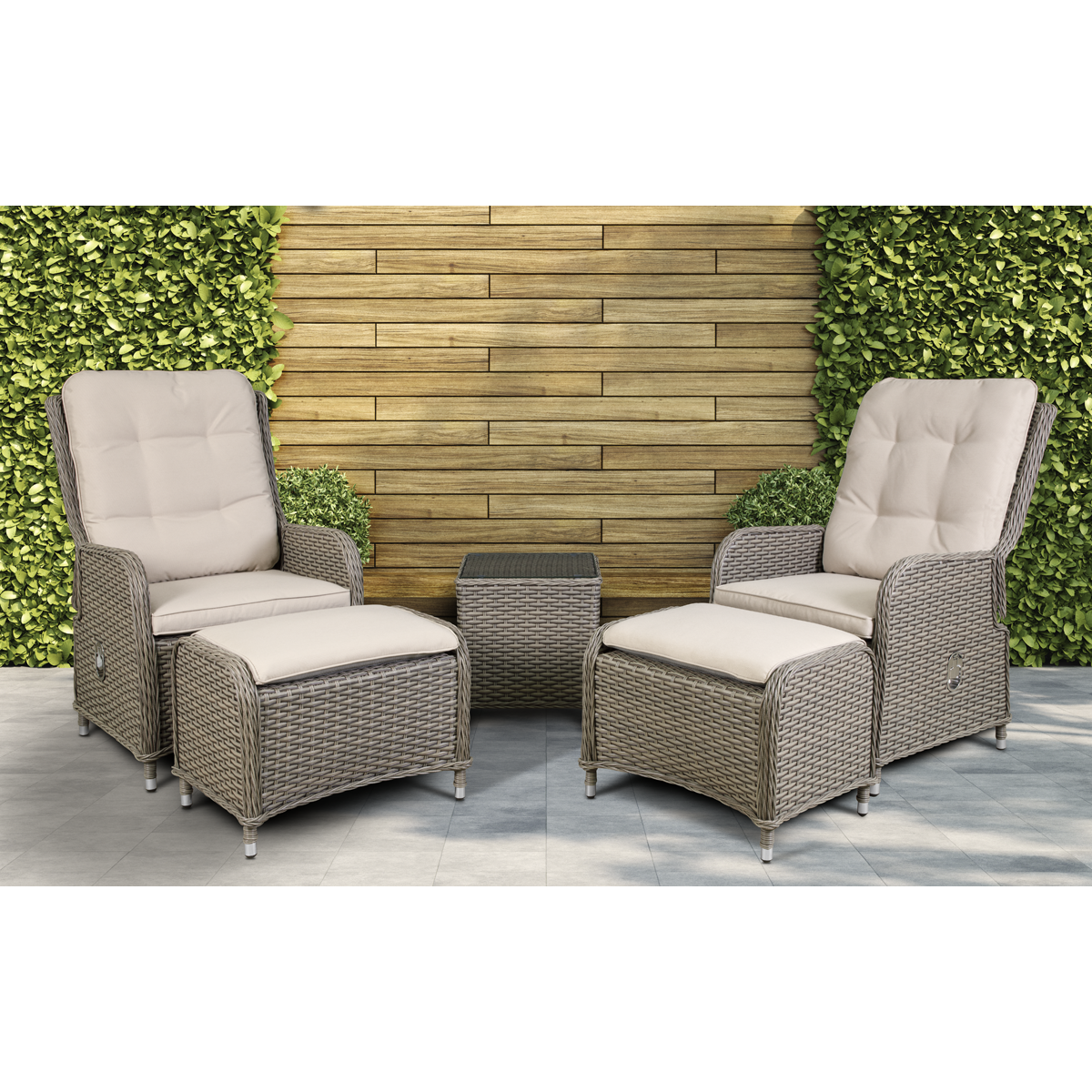 Dellonda Chester Rattan Outdoor Recliner Loungers & Table Set, Brown (DG68)