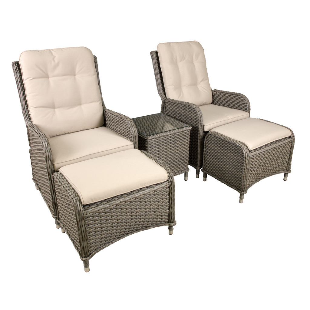 Dellonda Chester Rattan Outdoor Recliner Loungers & Table Set, Brown (DG68)