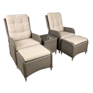 Dellonda Chester Rattan Wicker Outdoor Recliner Loungers & Table Set 5pc