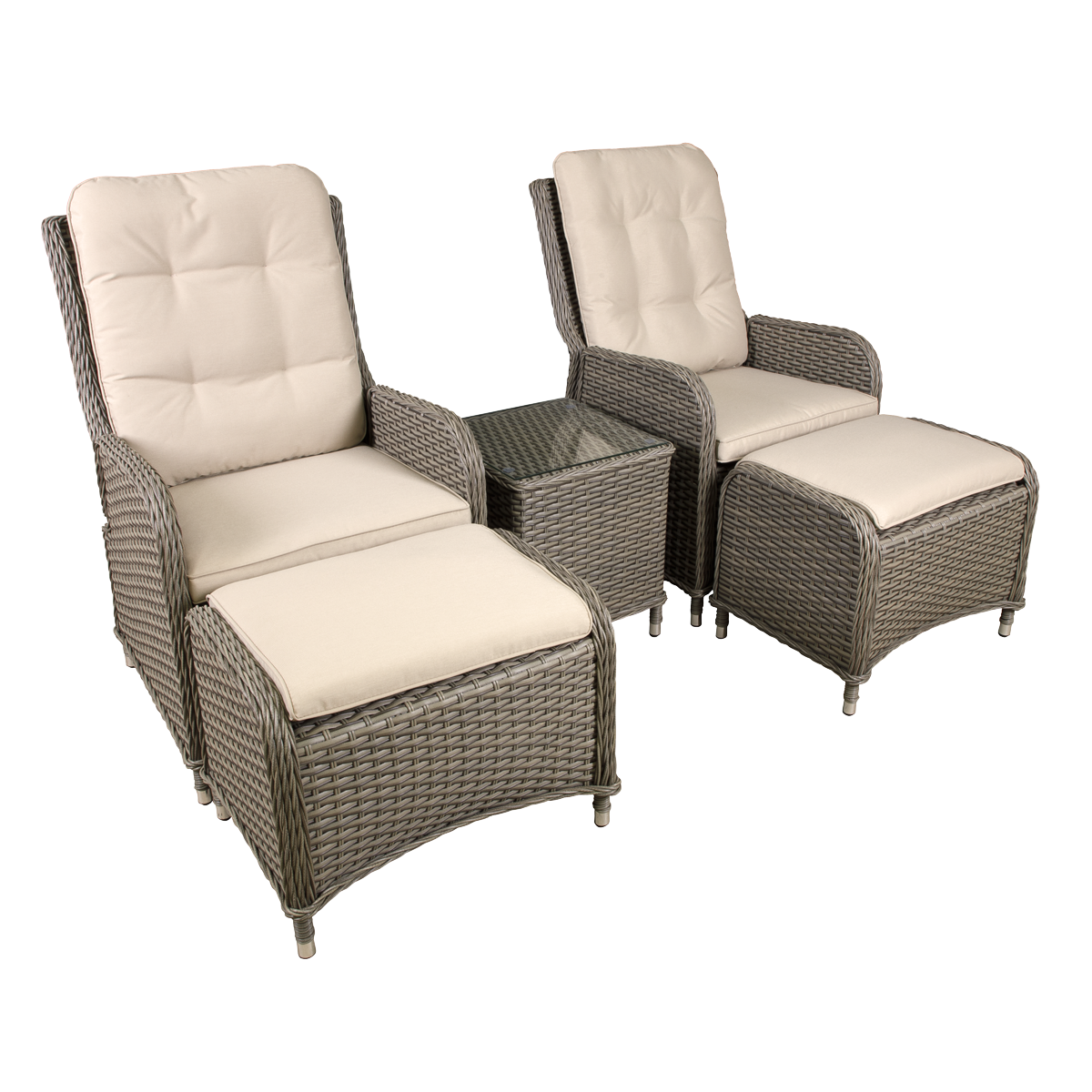 Dellonda Chester Rattan Outdoor Recliner Loungers & Table Set, Brown (DG68)