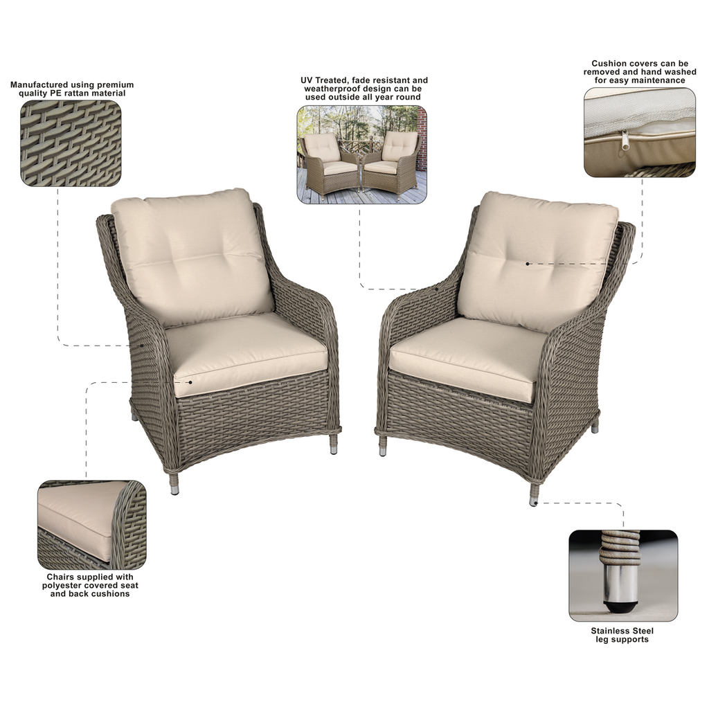 Dellonda Chester Rattan Wicker Outdoor Armchairs 2pc