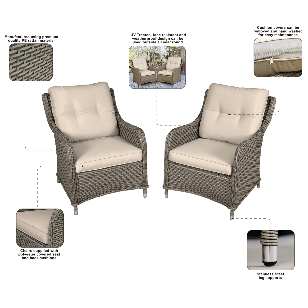 Dellonda Chester Rattan Wicker Outdoor Armchairs 2pc