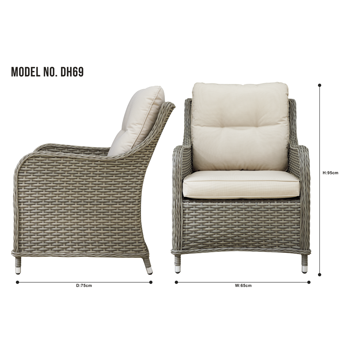 Dellonda Chester Rattan Wicker Outdoor Armchairs 2pc