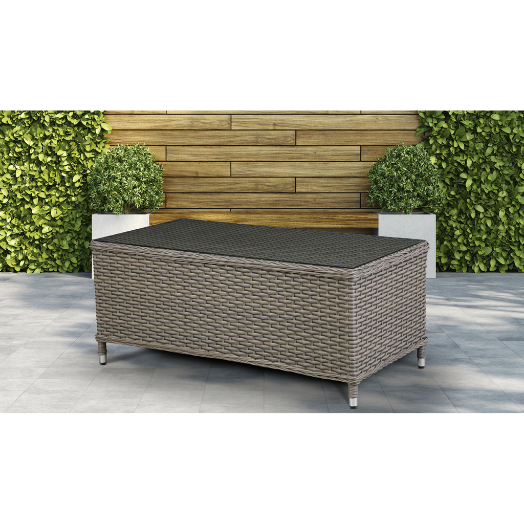 Dellonda Chester Rattan Outdoor Coffee Table with Tempered Glass, Brown (DG71)