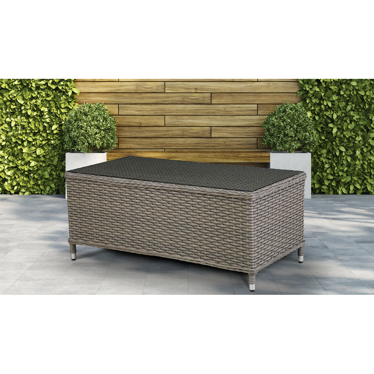 Dellonda Chester Rattan Outdoor Coffee Table with Tempered Glass, Brown (DG71)