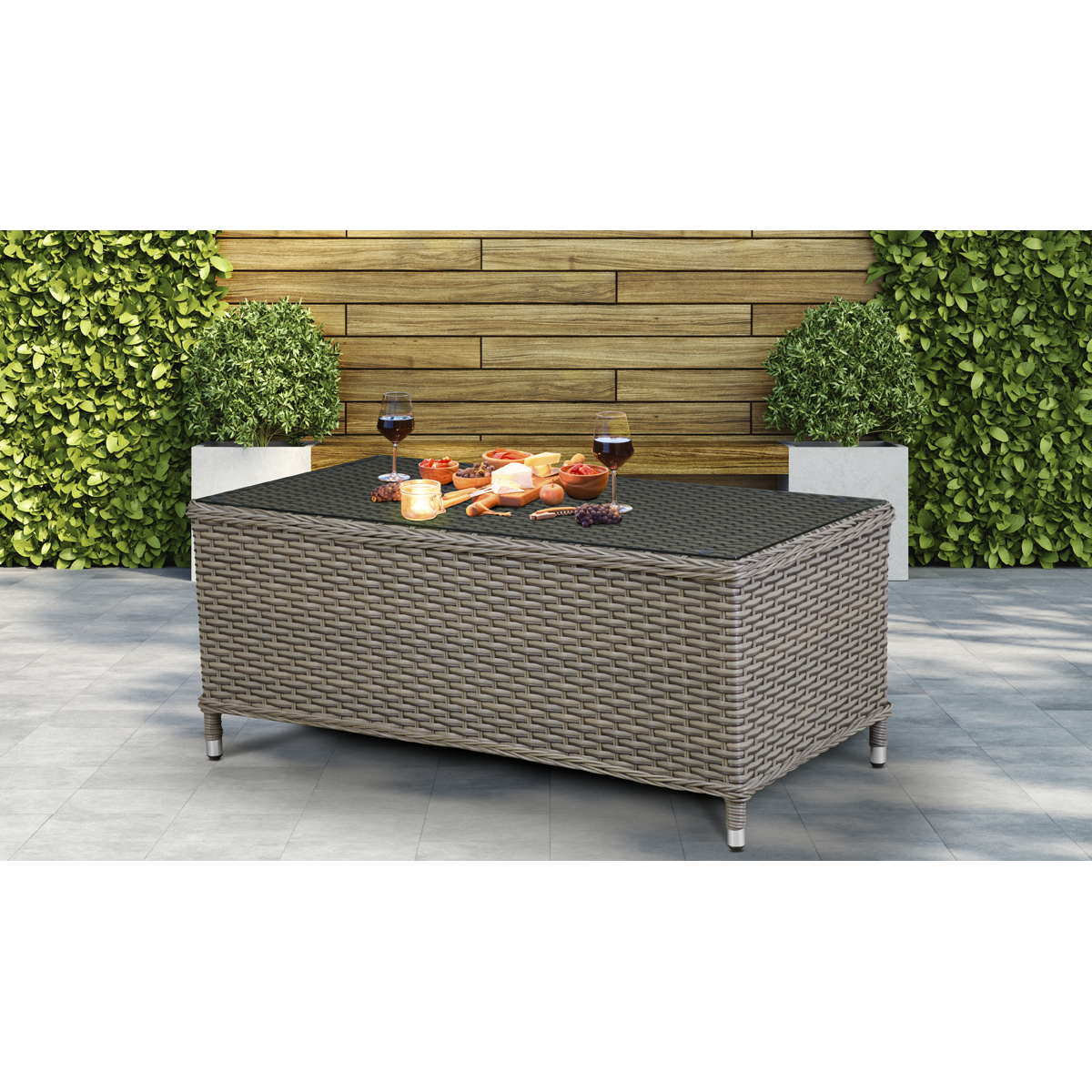Dellonda Chester Rattan Outdoor Coffee Table with Tempered Glass, Brown (DG71)