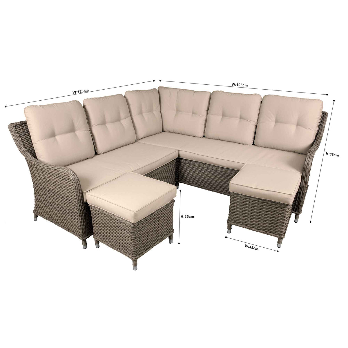 Chester 5-Seater Rattan Outdoor Corner Sofa Set, Brown (DG72)
