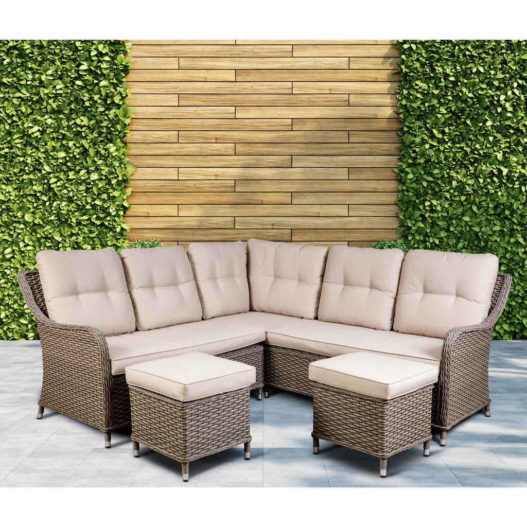Chester 5-Seater Rattan Outdoor Corner Sofa & Table Set, Brown (DG89)