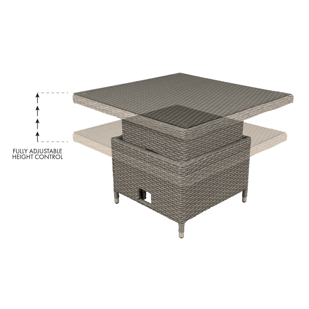 Dellonda Chester Rattan Adjustable Outdoor Dining Table with Tempered Glass, Brown (DG73)
