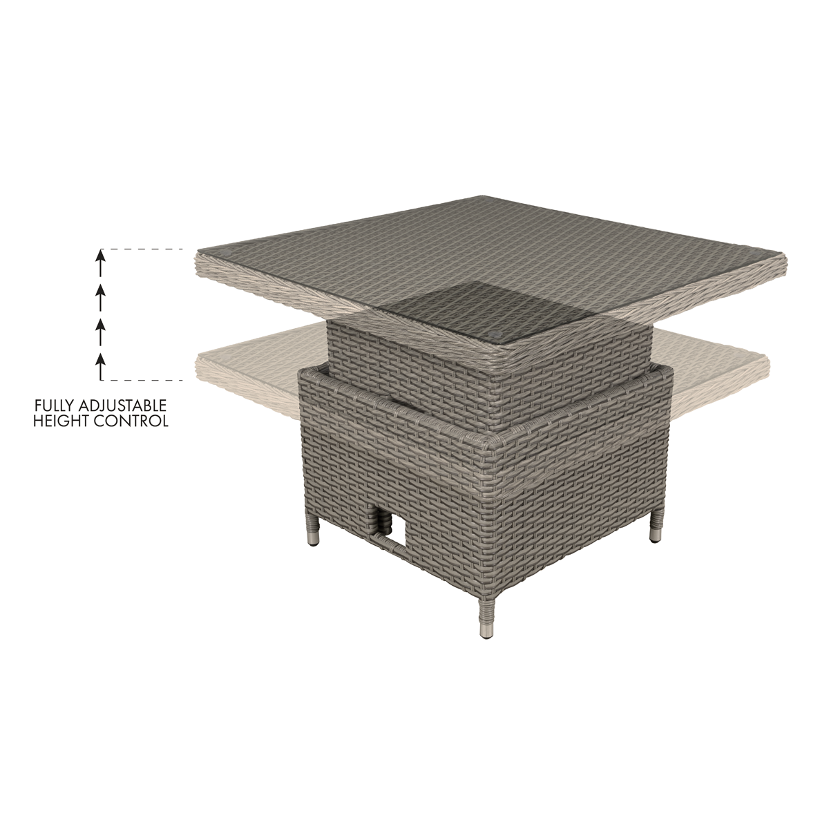 Dellonda Chester Rattan Adjustable Outdoor Dining Table with Tempered Glass, Brown (DG73)