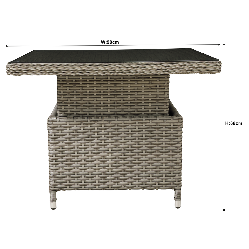 Dellonda Chester Rattan Adjustable Outdoor Dining Table with Tempered Glass, Brown (DG73)