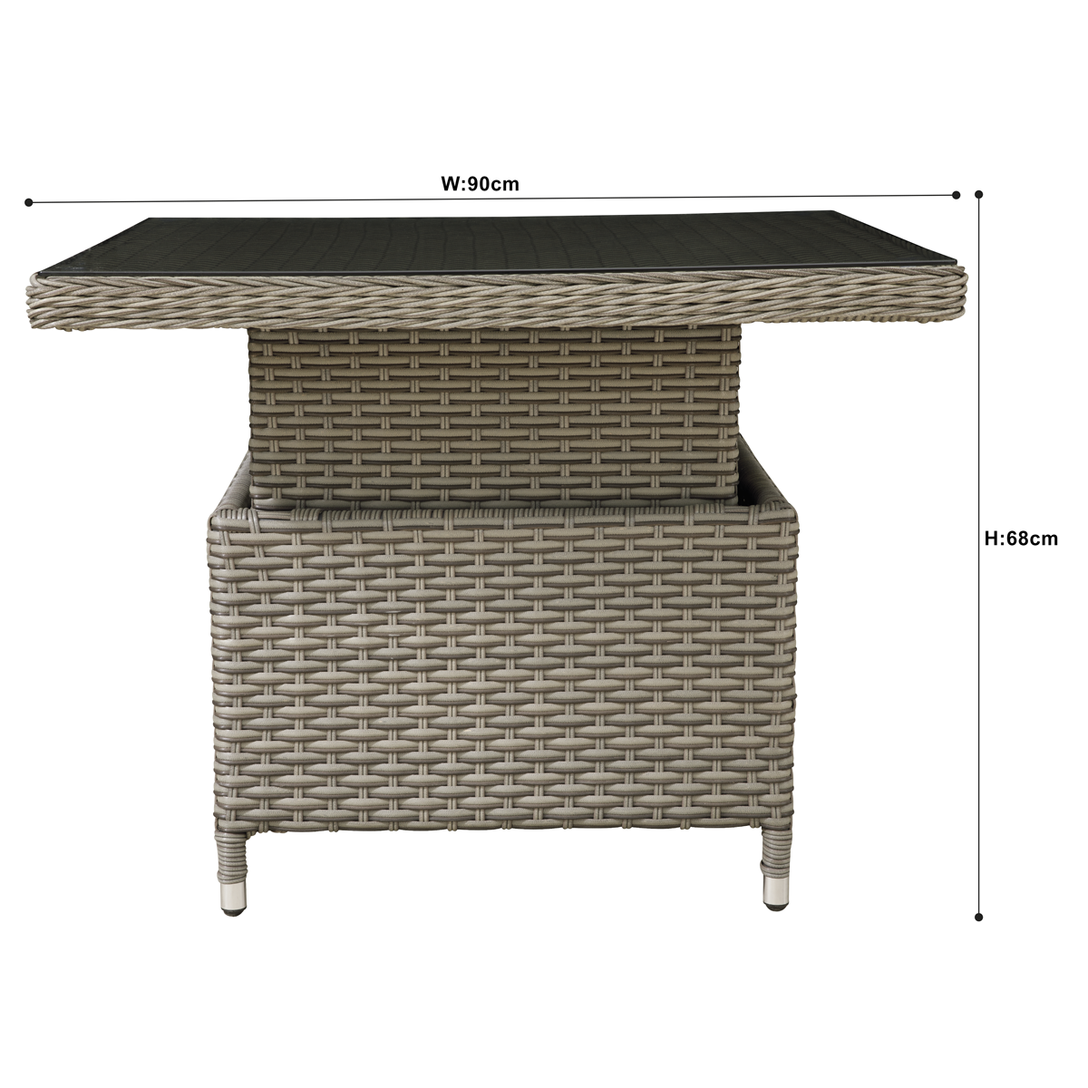 Dellonda Chester Rattan Adjustable Outdoor Dining Table with Tempered Glass, Brown (DG73)