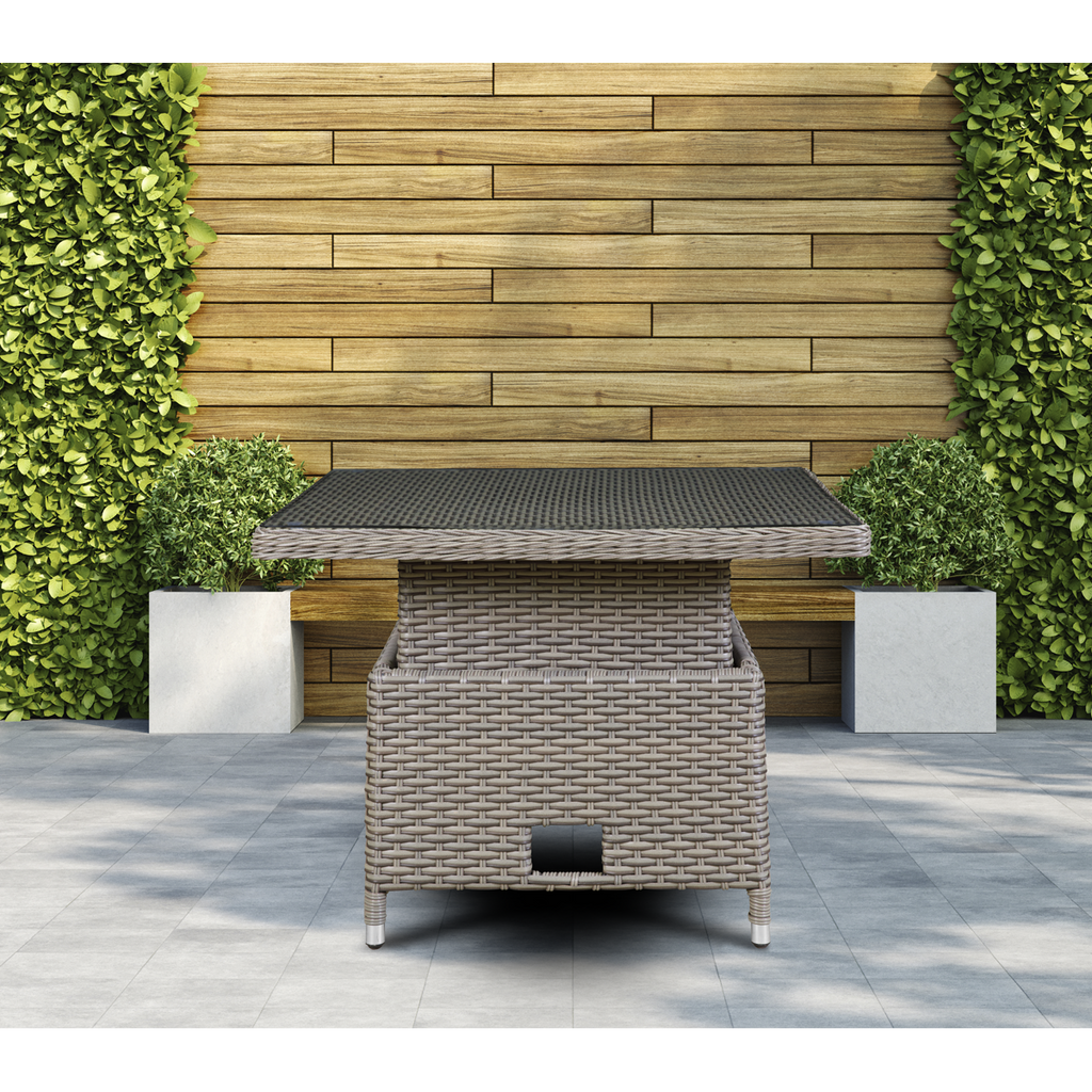 Dellonda Chester Rattan Adjustable Outdoor Dining Table with Tempered Glass, Brown (DG73)