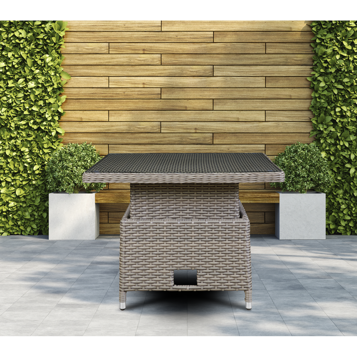 Dellonda Chester Rattan Adjustable Outdoor Dining Table with Tempered Glass, Brown (DG73)
