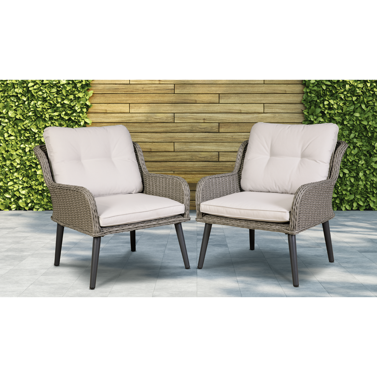 Dellonda Buxton Rattan Outdoor Lounge Chairs, Set of 2, Grey (DG79)