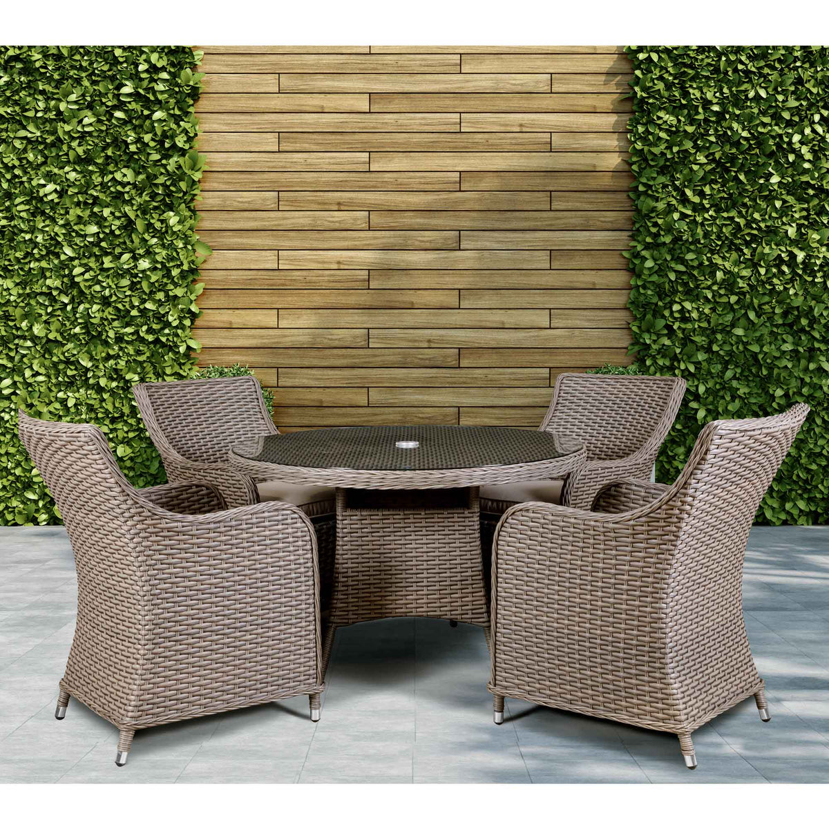 Dellonda Chester 5-Piece Rattan Outdoor Dining Set with Tempered Glass, Brown (DG84)