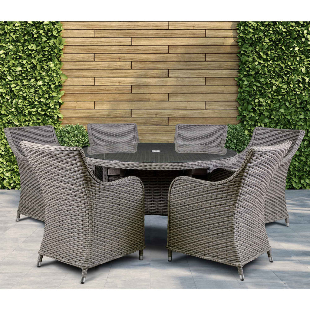 Dellonda Chester 7-Piece Rattan Outdoor Dining Set with Tempered Glass, Brown (DG85)