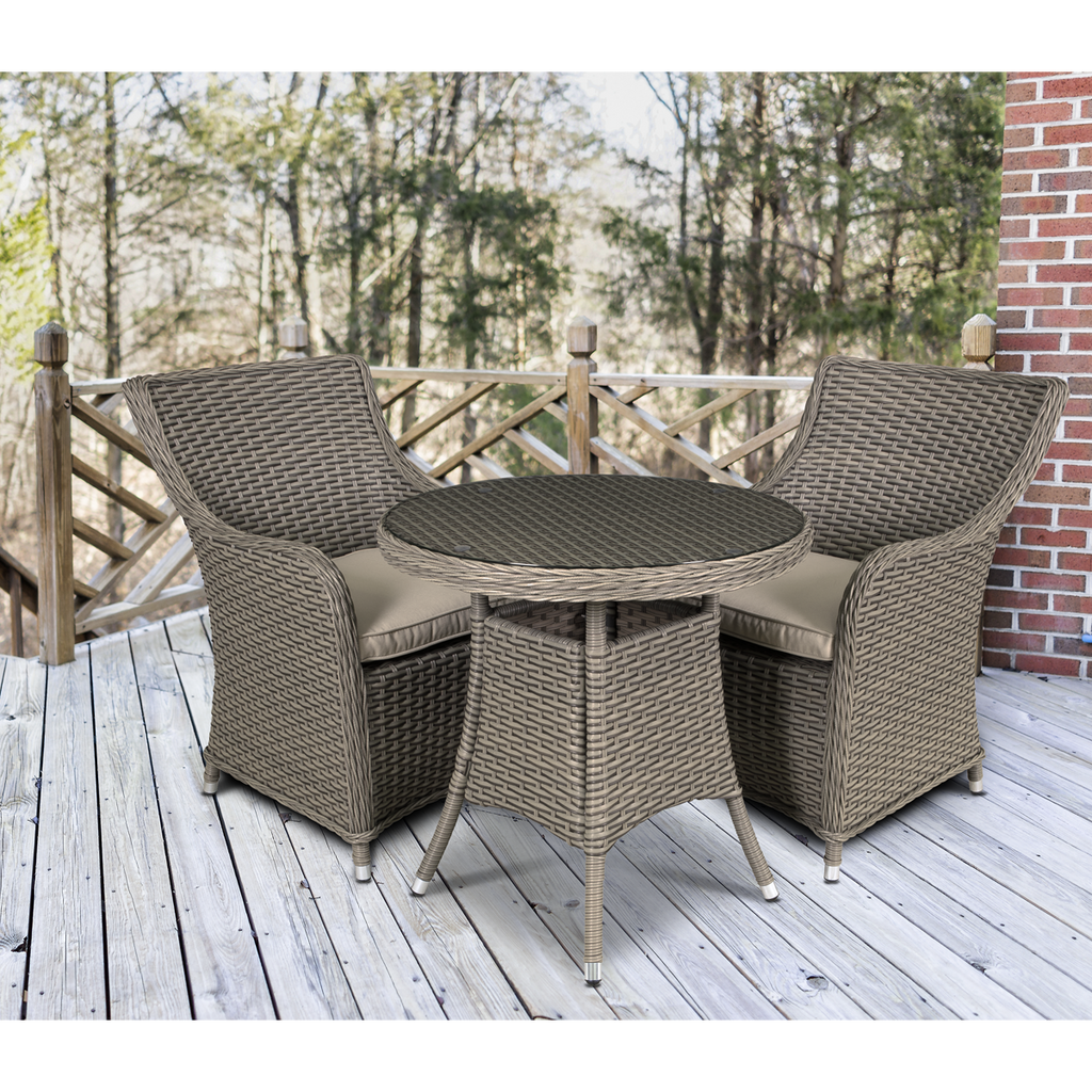 Dellonda Chester Rattan Wicker Outdoor Dining Set with Tempered Glass Tabletop 3pc