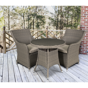 Dellonda Chester Rattan Wicker Outdoor Dining Set with Tempered Glass Tabletop 3pc
