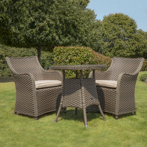 Dellonda Chester Rattan Wicker Outdoor Dining Set with Tempered Glass Tabletop 3pc
