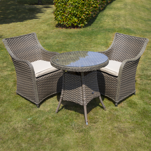 Dellonda Chester Rattan Wicker Outdoor Dining Set with Tempered Glass Tabletop 3pc