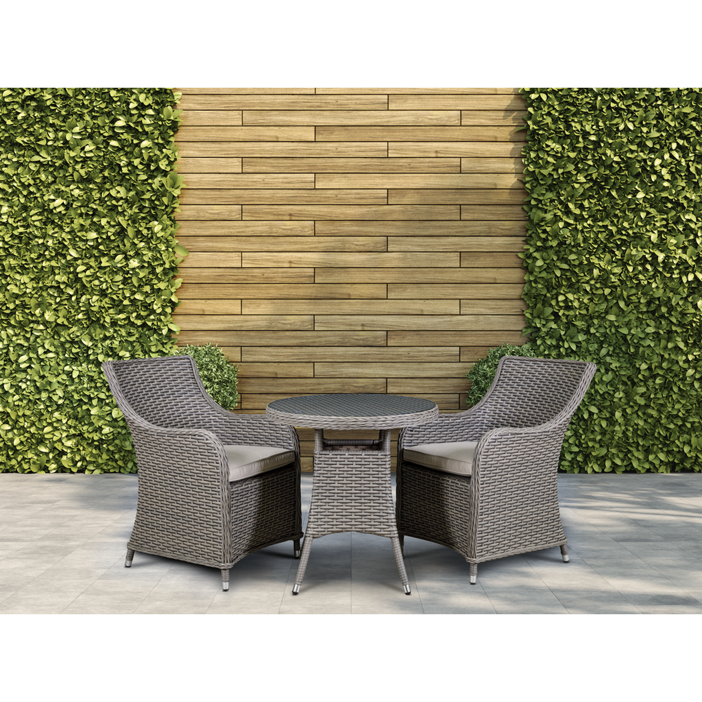 Dellonda Chester Rattan Wicker Outdoor Dining Set with Tempered Glass Tabletop 3pc