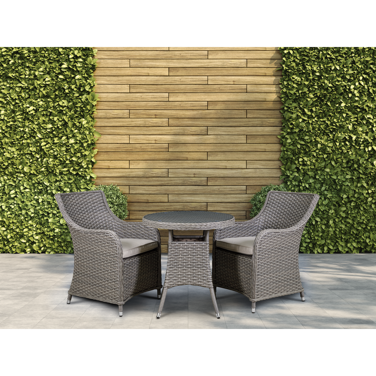 Dellonda Chester Rattan Wicker Outdoor Dining Set with Tempered Glass Tabletop 3pc