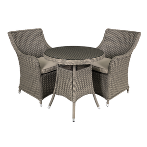 Dellonda Chester Rattan Wicker Outdoor Dining Set with Tempered Glass Tabletop 3pc