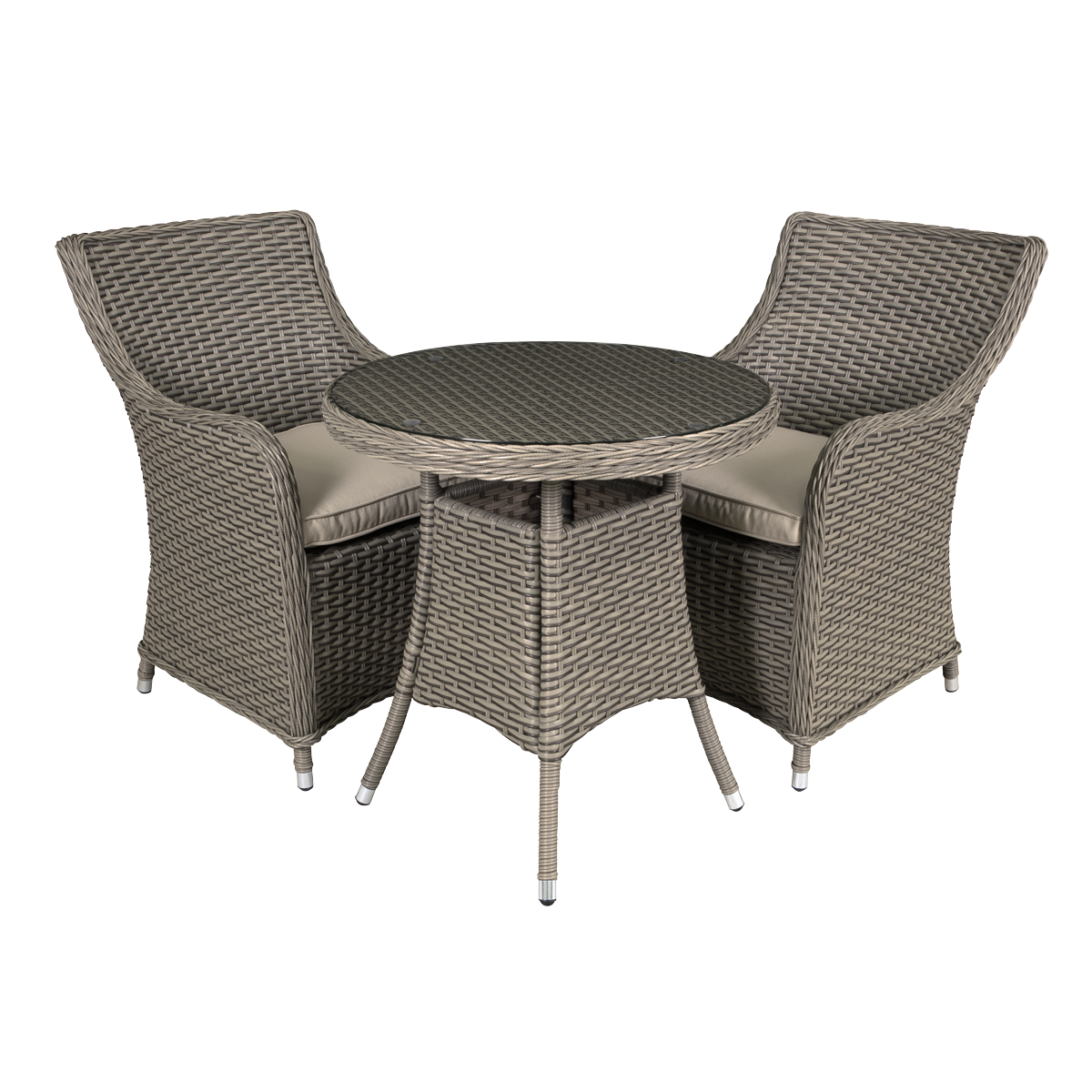 Dellonda Chester Rattan Wicker Outdoor Dining Set with Tempered Glass Tabletop 3pc