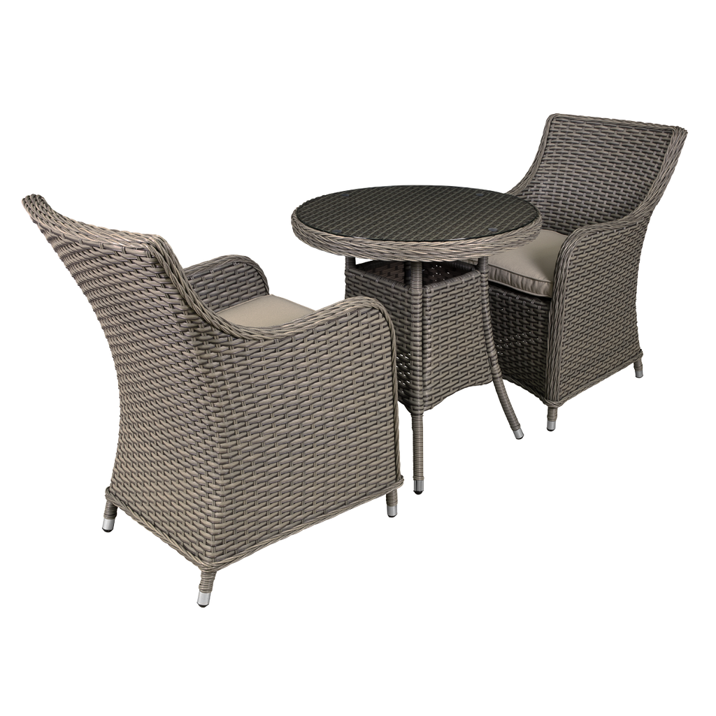 Dellonda Chester Rattan Wicker Outdoor Dining Set with Tempered Glass Tabletop 3pc