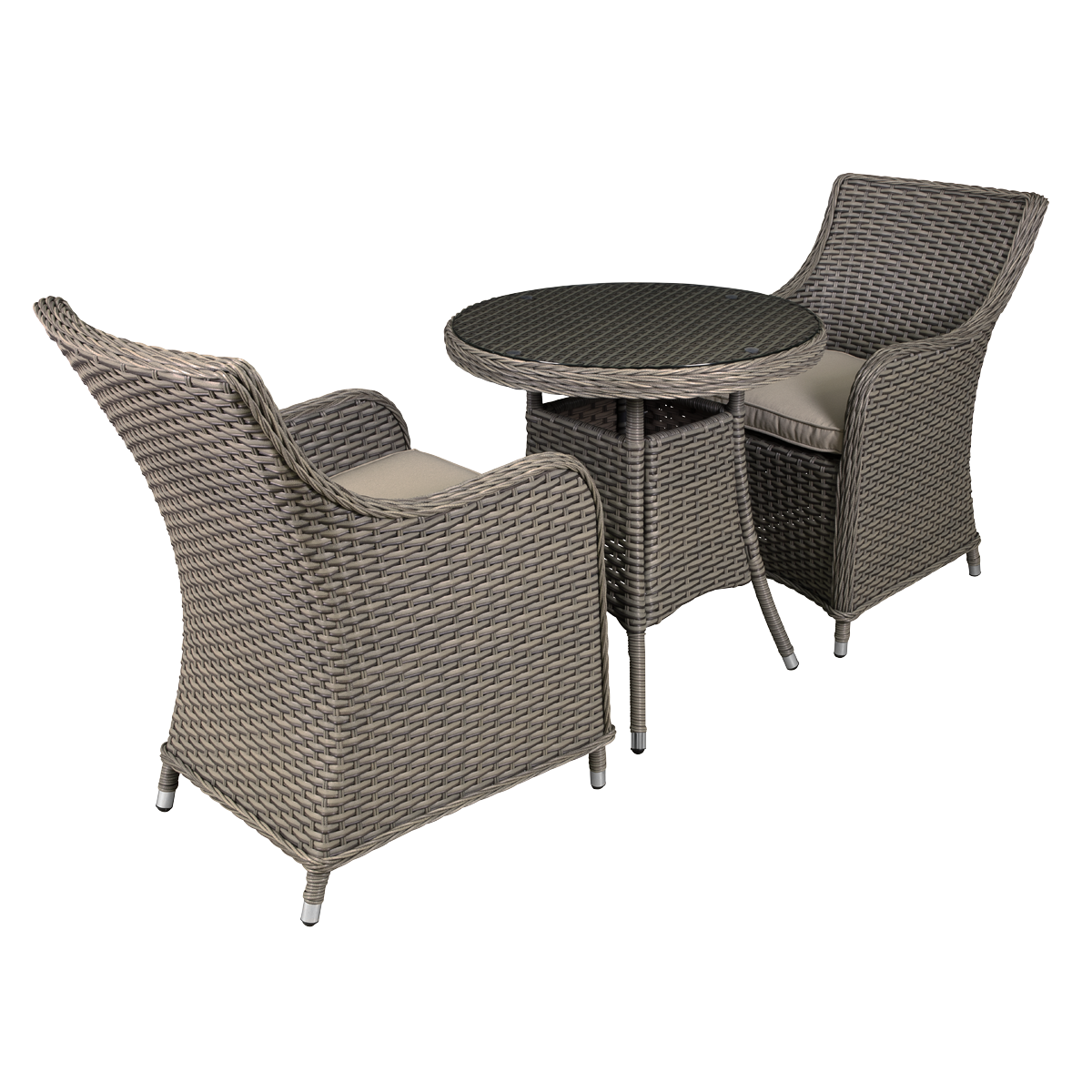 Dellonda Chester Rattan Wicker Outdoor Dining Set with Tempered Glass Tabletop 3pc