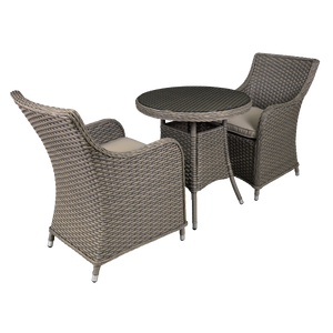 Dellonda Chester Rattan Wicker Outdoor Dining Set with Tempered Glass Tabletop 3pc
