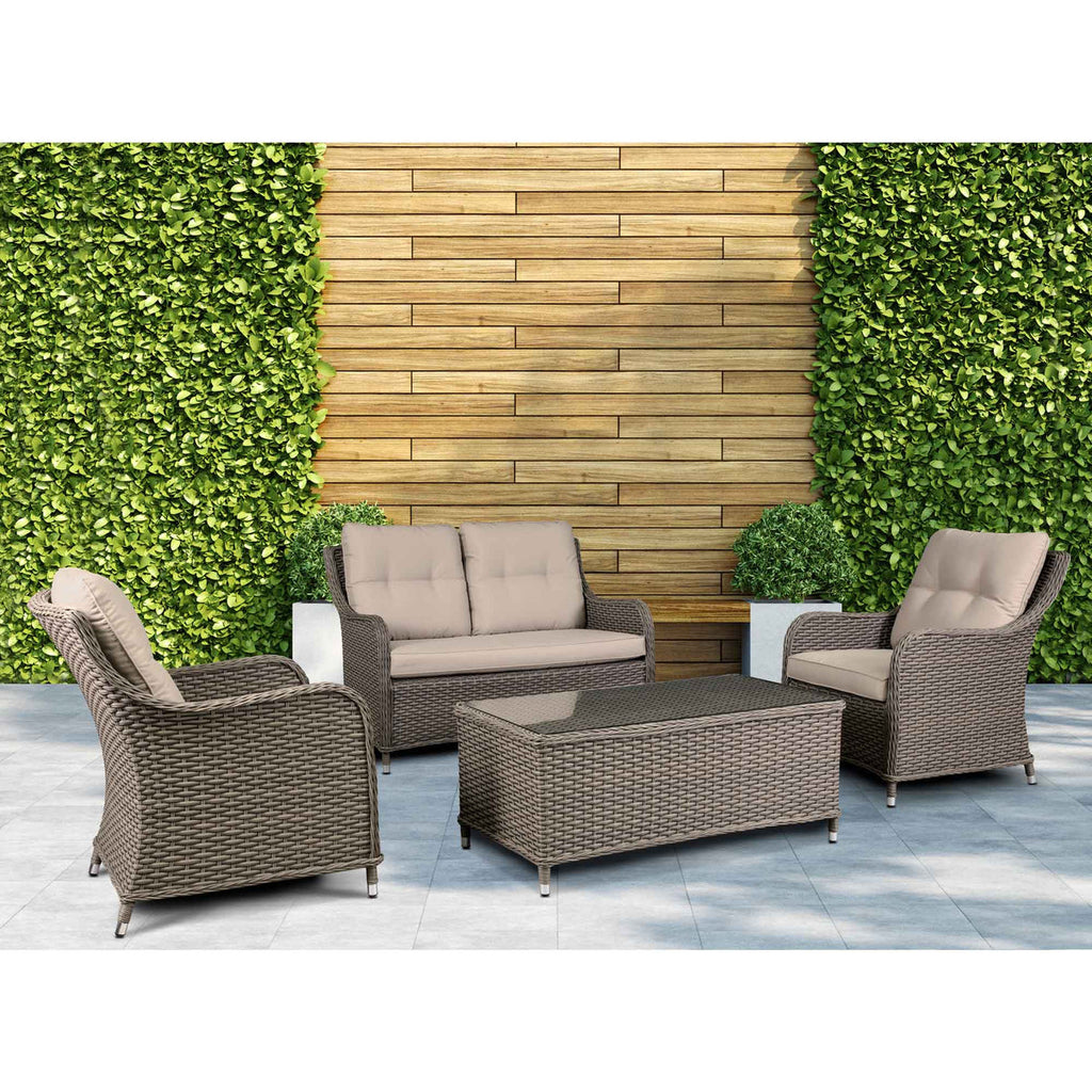 Chester 4-Piece Rattan Outdoor Sofa & Coffee Table Set, Brown (DG87)