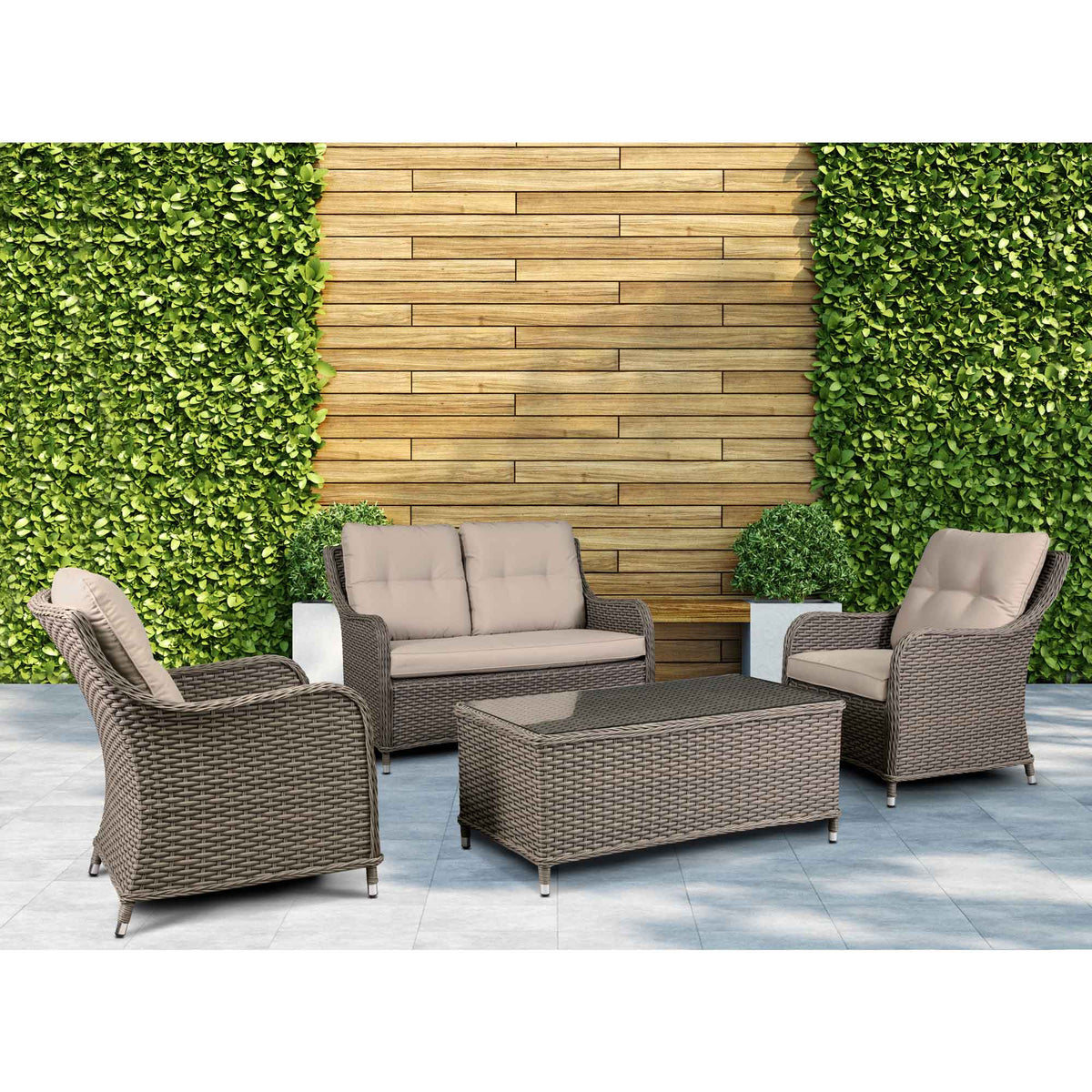 Chester 4-Piece Rattan Outdoor Sofa & Coffee Table Set, Brown (DG87)