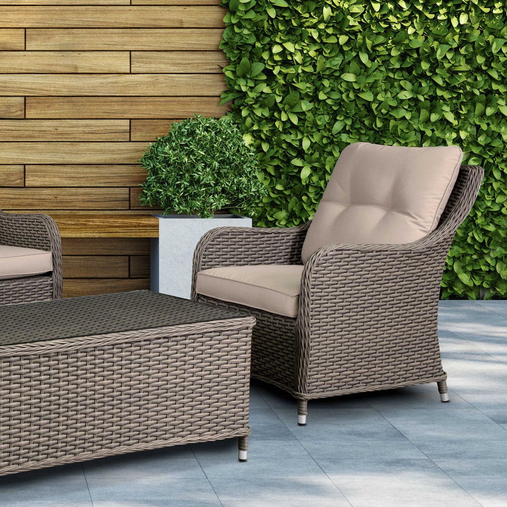 Chester 4-Piece Rattan Outdoor Sofa & Coffee Table Set, Brown (DG87)