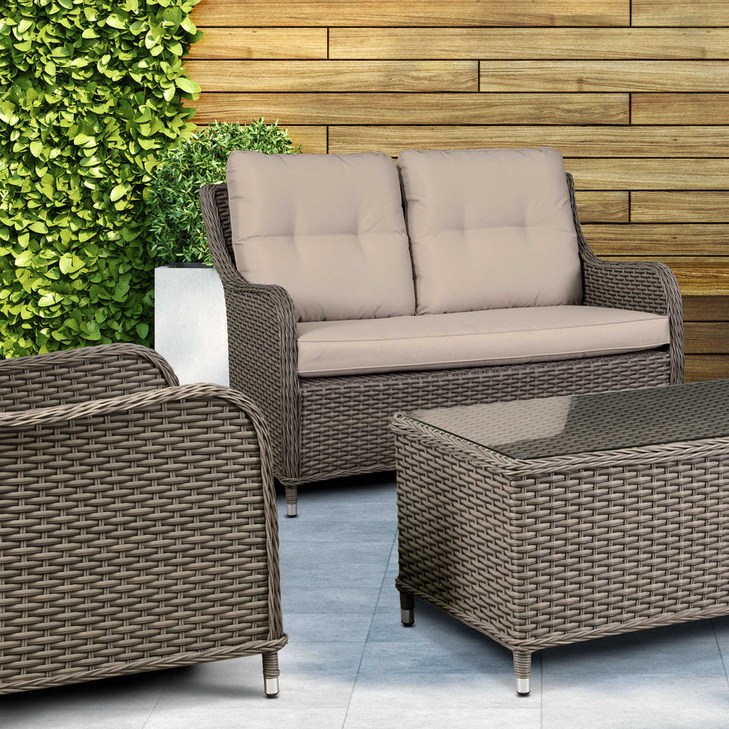 Chester 4-Piece Rattan Outdoor Sofa & Coffee Table Set, Brown (DG87)