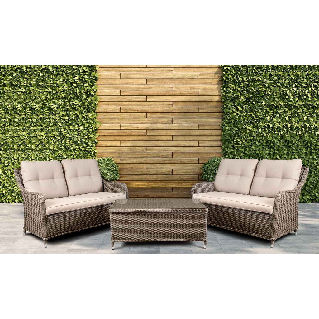 Chester 3-Piece Rattan Outdoor Sofa & Coffee Table Set, Brown (DG88)