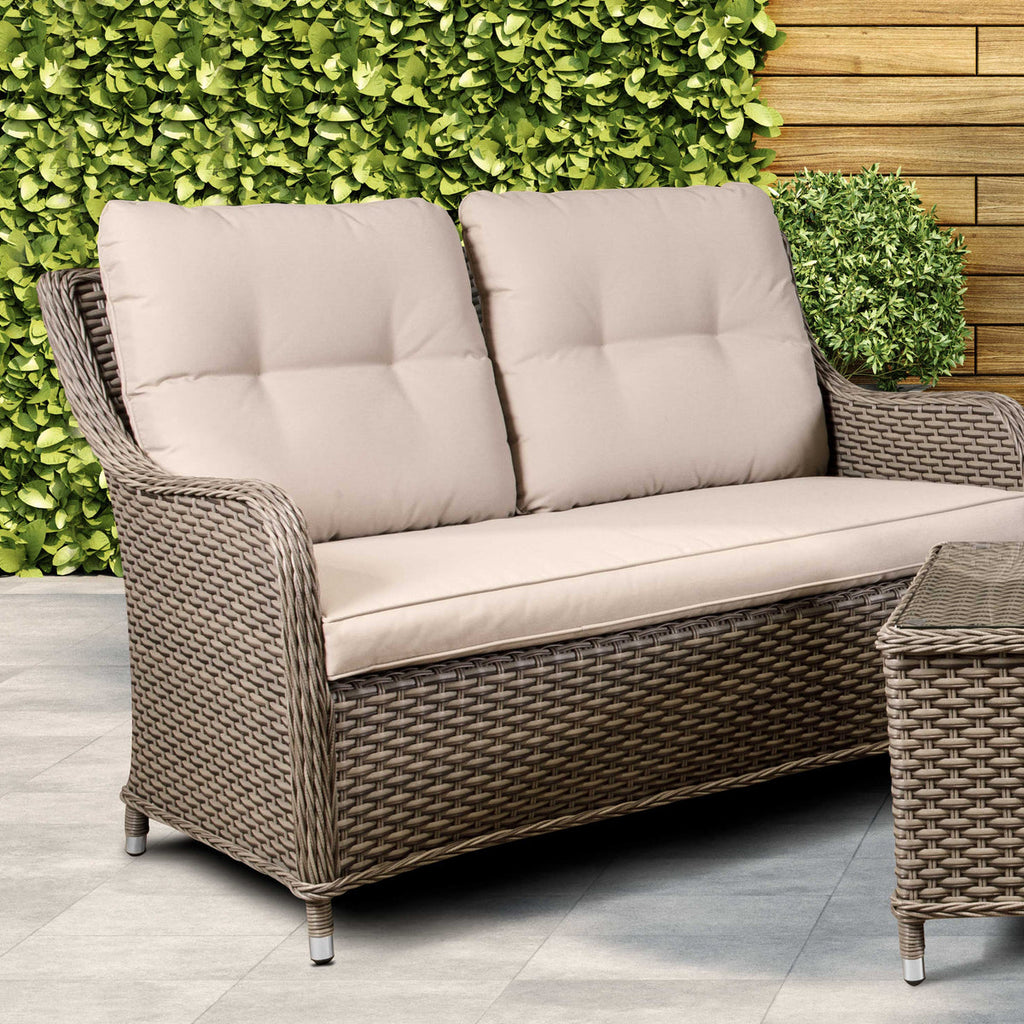 Chester 3-Piece Rattan Outdoor Sofa & Coffee Table Set, Brown (DG88)